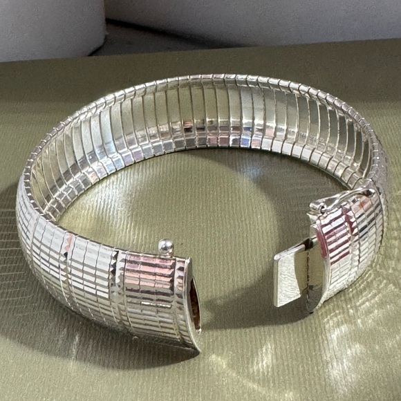 925 Sterling Silver Italy Diamond Cut Pattern Band Wide Bracelet